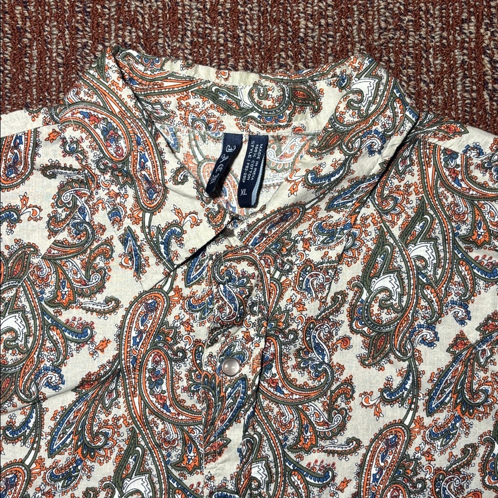 Multicolor Paisley Cotton Shirt bold pearl snap button front western long sleeve - Picture 4 of 12